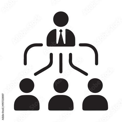 Leader with tie icon and connected team members signifying management and employee relationships