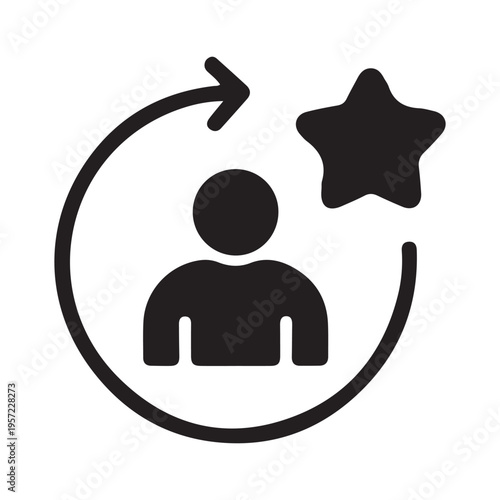 Customer retention icon featuring person silhouette surrounded by circular arrow and star rating symbol vector