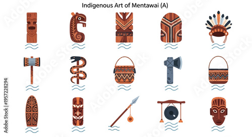 Traditional Mentawai Indigenous Art Symbols.
