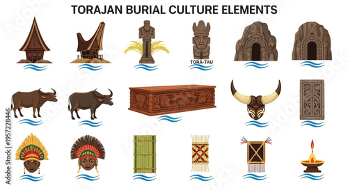Traditional Torajan Burial Culture Elements Collection.