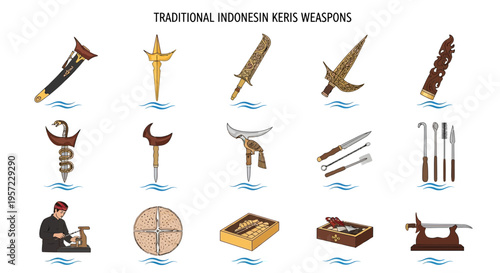 Traditional Indonesian Keris Weapons Display.