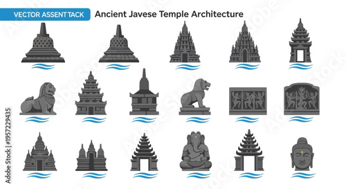 Ancient Javanese Temple Architecture Details Collection.