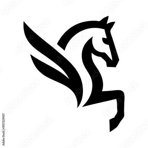Logotipo con pegaso de la leyenda griega. Dibujo sencillo con líneas de un caballo con alas