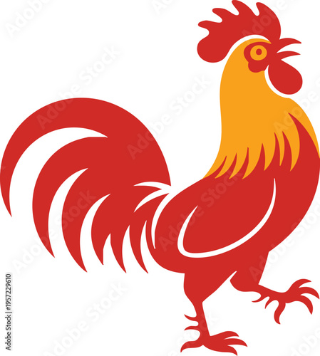 Colorful rooster standing profile illustration