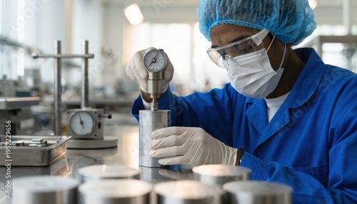 Scientist conducting hardness tests on refined nonferrous metal samples in a controlled QC lab setting ensuring material strength and durability standards.