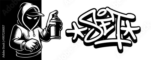 Graffiti Character Set Icon with Stylized Lettering for Multiple Product Bundles and Urban Promotions.
