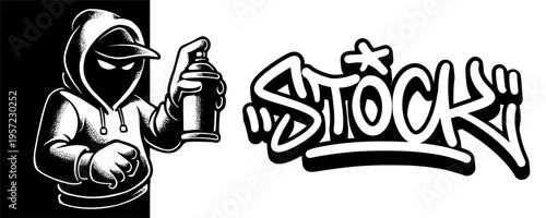 Graffiti Mascot Artist with Stock Tagging Lettering for Inventory Clearance and Retail Sales.