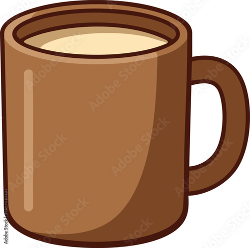 Brown ceramic mug filled with hot drink illustration