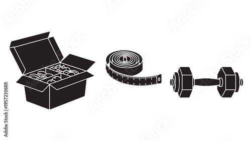 Fitness Equipment Box With Dumbbell And Measuring Tape For Workout Concepts