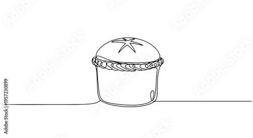 Traditional bread loaf or paska. One line drawing of easter cake and baking. Minimalist vector illustration isolated on white background