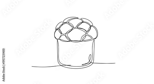 One line drawing of a traditional Easter bread. Minimalist continuous line art of Paska or Kulich cake. Vector illustration for spring holiday and bakery