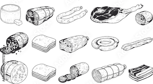 Set of professional window cleaner characters and laundry service icons in monolinear line art style isolated on white background for maintenance design.