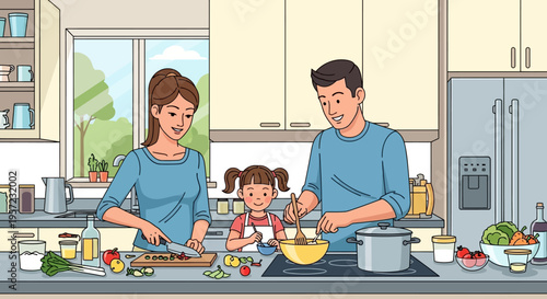 Family Cooking Together In Kitchen 1.