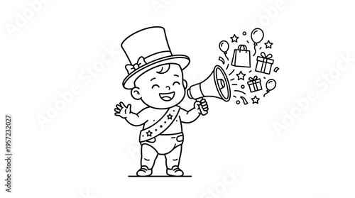 Joyful Baby Announcing Celebration with Megaphone