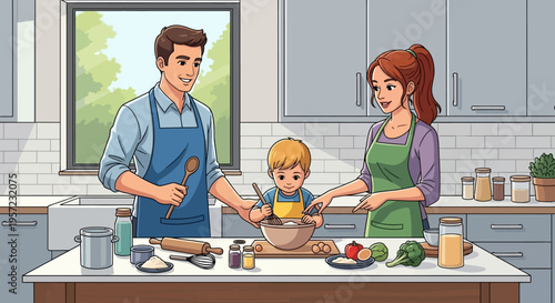 Family Cooking Together in Kitchen 2.