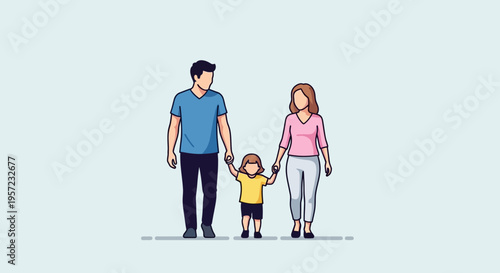 Family holding hands walking together.