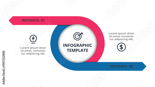 Essential infographic with 2 steps, options, parts or processes. Business data visualization.