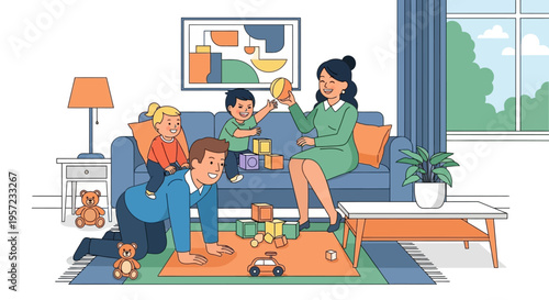 Family Playing Together on Couch.