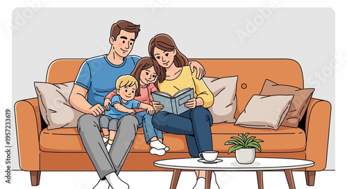 Family sitting on the sofa together.