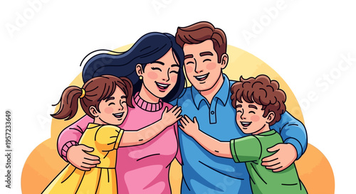 Family smiling together with kids.