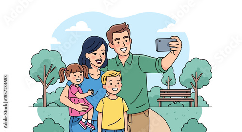 Family taking a selfie photo together.