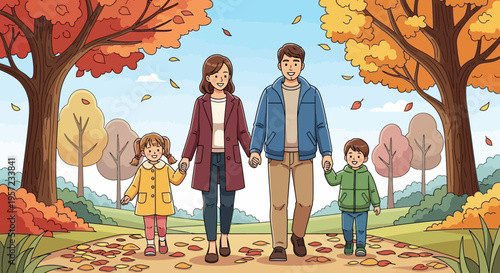 Family walking hand in hand outdoors.