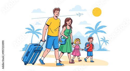 Family walking on the beach together.