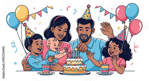 Happy family celebrating birthday together.