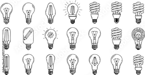 Assorted Light Bulb Collection: Hand-Drawn Illustration
