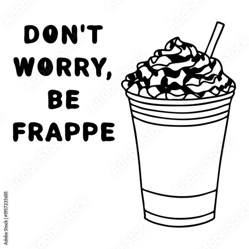 Funny coffee frappe pun with whipped cream doodle vector illustration