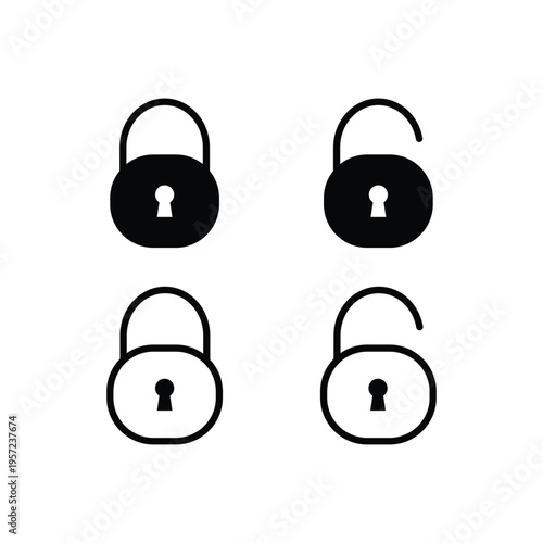 Lock icon set. Padlock open and closed. Locked and unlocked icon. Security symbol. Vector illustration.