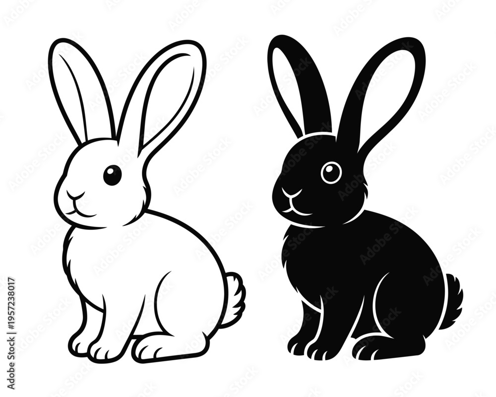 Fototapeta premium Black and white of two cartoon dogs sitting side by side