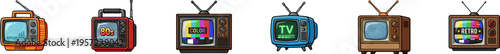 Set of vintage television and retro TV vector icons