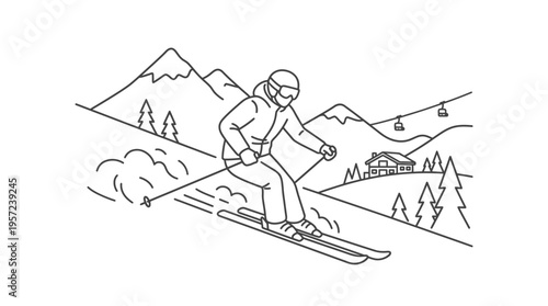 Skier Carving Down a Snow-Covered Slope