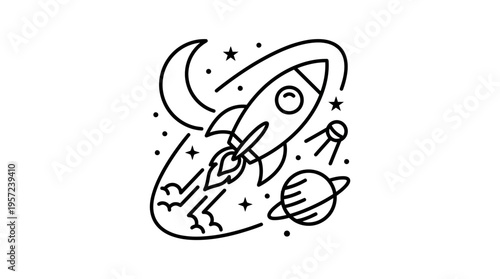 Black and White Space Rocket Launch Design