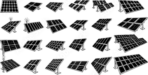 Collection of Solar Panels Sketches: Alternative Energy Concept