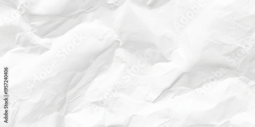 A blank sheet of white crumpled paper texture reveals an abstract background of wrinkled creases and rough waste, forming an isolated old document object ready for recycle or office trash