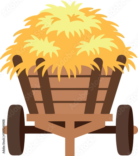 Rustic wooden hay cart illustration for autumn harvest and farm-themed designs