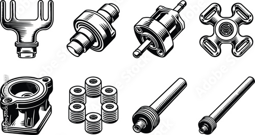 Vintage mechanical parts and hardware engineering components vector
