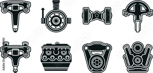 Automotive car parts and engine components vector icon set