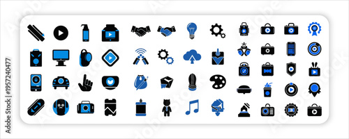 Mega set of vector solid icons. Contains such icon collection as marketing, business process,
commerce, learning, shopping, industry, Stock,Video,Templates
customer service, branding, analytics, Duoto