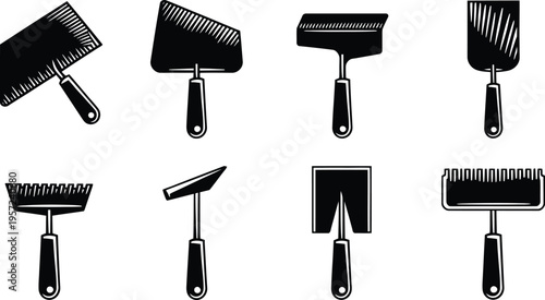 Construction masonry plastering trowel and scraper tool silhouette collection vector
