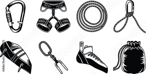 Rock Climbing and Mountaineering Equipment Vector illustration