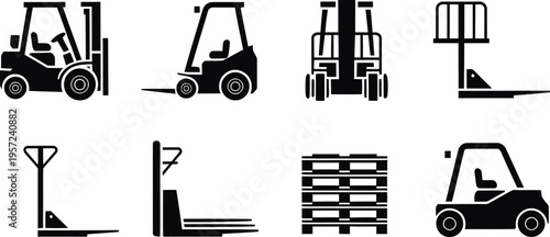 Forklift pallet jack material handling equipment icon silhouette vector