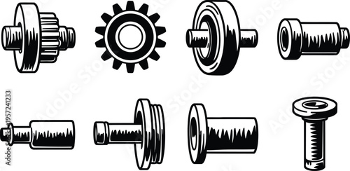Industrial mechanical auto parts bearings and gears icon set vector