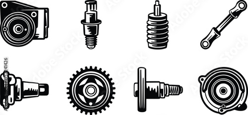 Car Suspension System Components and Shock Absorber Parts Set Vector