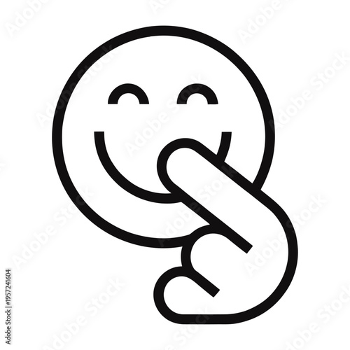 Vector of a happy face icon with a finger over the lips to indicate silence