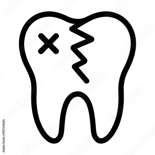 Vector of a cracked tooth with a stitched repair