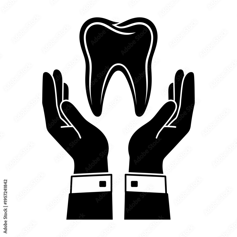 Obraz premium Vector of two hands holding a tooth