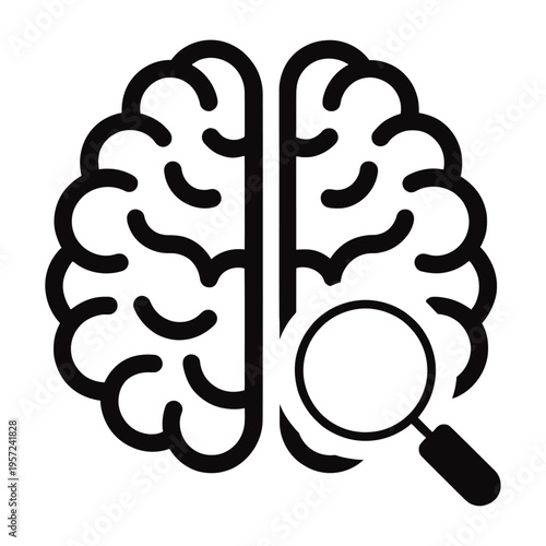 Vector of a human brain with a magnifying glass